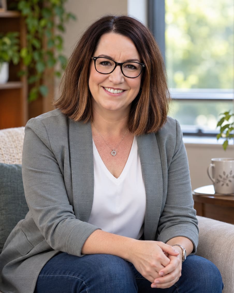 Molly Hinke-DeWild, LISW, seated in a bright office